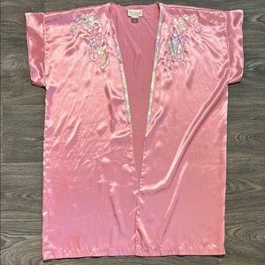 VTG Victoria’s Secret Short Cover Robe Duster Pink Satin Floral No Belt Medium